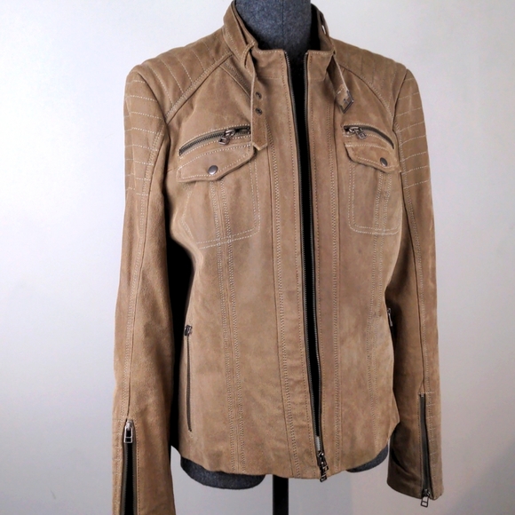Danier Jackets & Blazers - Danier suede Taupe moto jacket large